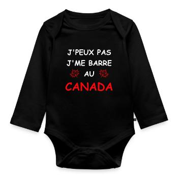 J'peux pas j'me barre au canada - Body Bébé bio manches longues - noir - Devant