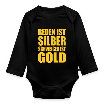 reden ist silber schweigen ist gold - Baby Bio-Langarm-Body - Schwarz - Vorne