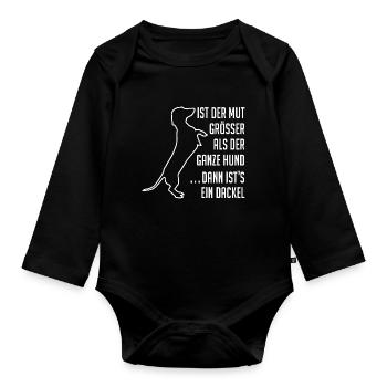 Mutiger Dackel Dackelsilhouette lustiger Spruch - Baby Bio-Langarm-Body - Schwarz - Vorne