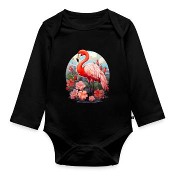 Flamingo - Organic Longsleeve Baby Bodysuit - black - Front