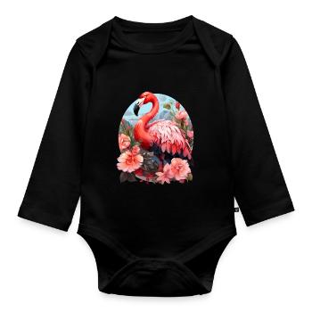 Flamingo - Organic Longsleeve Baby Bodysuit - black - Front