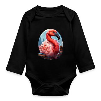Flamingo - Organic Longsleeve Baby Bodysuit - black - Front