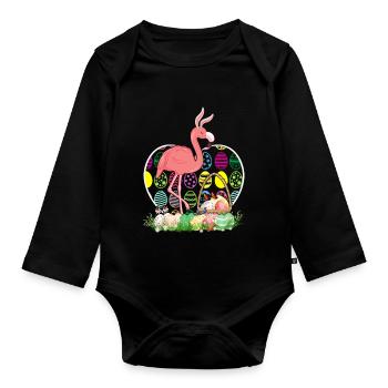 Oeufs de Pâques flamant rose Drôle d’oeufs de Pâques Chasseurs d’oeufs - Body Bébé bio manches longues - noir - Devant