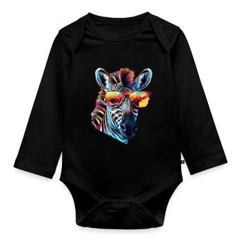 Zebra Sonnenbrille - Baby Bio-Langarm-Body - Schwarz - Vorne