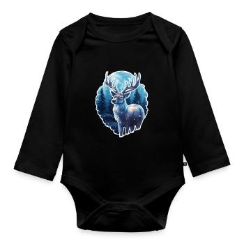 Hirsch im Winter - Baby Bio-Langarm-Body - Schwarz - Vorne