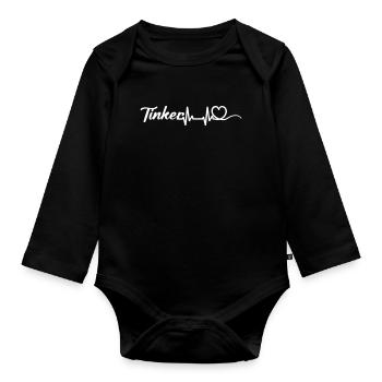 Heartbeat heart with Tinker lettering white - Organic Longsleeve Baby Bodysuit - black - Front