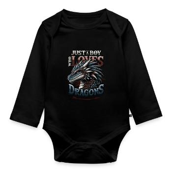 Juste un garçon qui aime les dragons - Boys Dragons - Body Bébé bio manches longues - noir - Devant