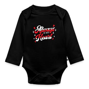February 14 Valentine's Day Gift Heart Love - Organic Longsleeve Baby Bodysuit - black - Front
