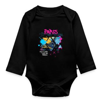 Paris, France, City, Skyline, Eiffel Tower, Graffiti - Organic Longsleeve Baby Bodysuit - black - Front