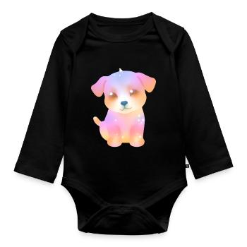 cute sparkly dog - colorful puppy - kawaii - Organic Longsleeve Baby Bodysuit - black - Front