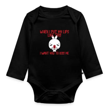 Mignon Saint Valentin Amour Coeur Baiser Doux - Body Bébé bio manches longues - noir - Devant