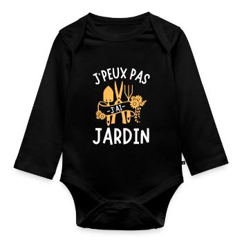 Je peux pas j ai jardin - Body Bébé bio manches longues - noir - Devant