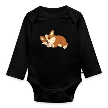 Corgi Sleeps - Organic Longsleeve Baby Bodysuit - black - Front