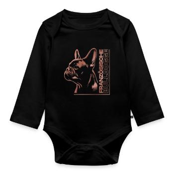 Französische Bulldogge Zeichnung Kopf rosegold - Baby Bio-Langarm-Body - Schwarz - Vorne