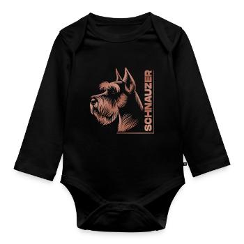 Schnauzer Portrait Dessin Tête Or Rose - Body Bébé bio manches longues - noir - Devant
