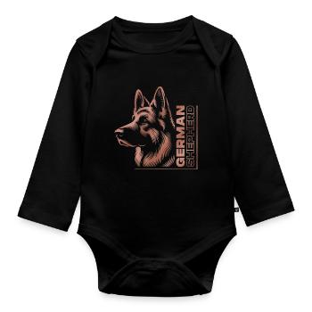 BERGER ALLEMAND dessin tête or rose - Body Bébé bio manches longues - noir - Devant
