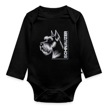 Schnauzer Portrait dessin tête argent - Body Bébé bio manches longues - noir - Devant