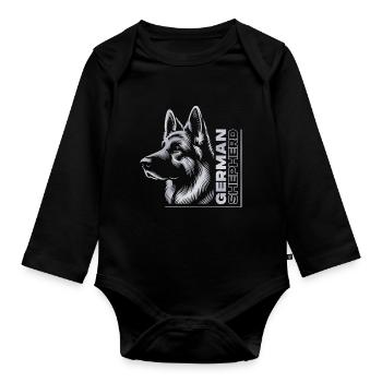 German Shepherd Drawing Head Portrait silver - Organic Longsleeve Baby Bodysuit - black - Front