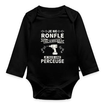 Idée cadeau bricoleur perceuse 2 - Body Bébé bio manches longues - noir - Devant