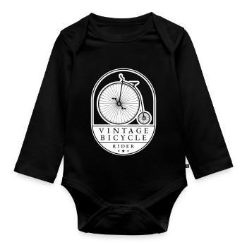 Cycliste Vintage, Blanc Sur Foncé, Farthing - Body Bébé bio manches longues - noir - Devant
