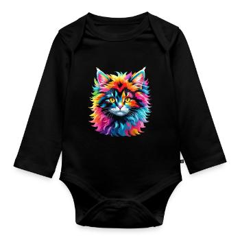 Cat Cat Colorful Rainbow Cute Kids Cute - Organic Longsleeve Baby Bodysuit - black - Front