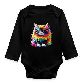 Cat Cat Rainbow Cute Cute Kids - Organic Longsleeve Baby Bodysuit - black - Front