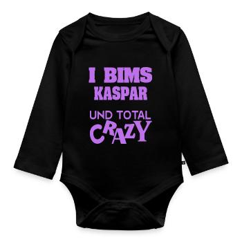 Geschenk für Kaspar - Baby Bio-Langarm-Body - Schwarz - Vorne