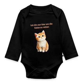 Ich bin nur hier um die Katze zu retten - Baby Bio-Langarm-Body - Schwarz - Vorne
