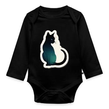 Katze Silhouette - Baby Bio-Langarm-Body - Schwarz - Vorne