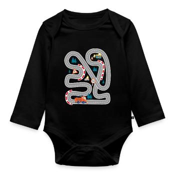 Spielen Sie Autorennen auf dem Rücken Familiengeschenk - Baby Bio-Langarm-Body - Schwarz - Vorne
