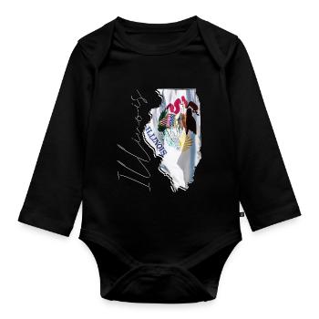 Illinois (United States) | Real Flag | Flag Map Script - Organic Longsleeve Baby Bodysuit - black - Front