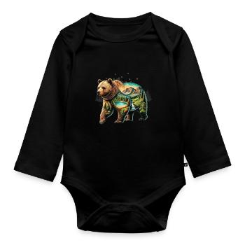 Wilderness Inside the Bear Retro Vintage - Body Bébé bio manches longues - noir - Devant