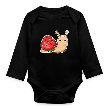 Schnecken-Erdbeer-Design für Schnecken-Liebhaber - Baby Bio-Langarm-Body - Schwarz - Vorne
