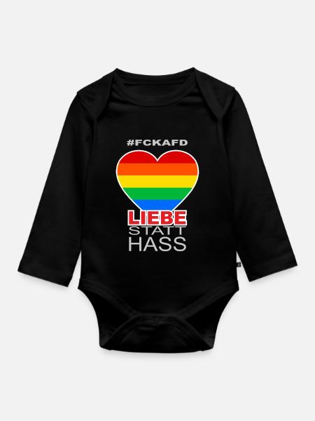 Liebe statt Hass - Baby Bio-Langarm-Body - Schwarz