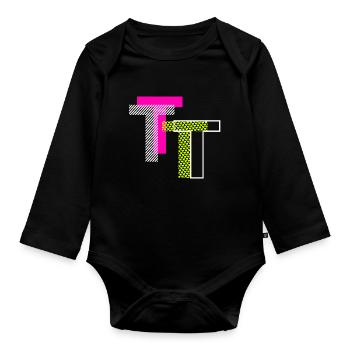 Letter T - Organic Longsleeve Baby Bodysuit - black - Front