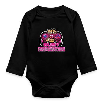 Gamer Busy Procrastigaming Gaming - Baby Bio-Langarm-Body - Schwarz - Vorne