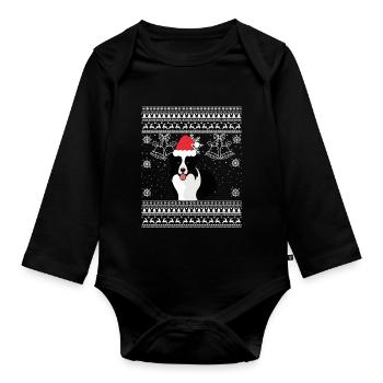 Border collie Christmas sweet dog - Organic Longsleeve Baby Bodysuit - black - Front