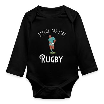 I can't I have rugby - Geschenkidee - Baby Bio-Langarm-Body - Schwarz - Vorne