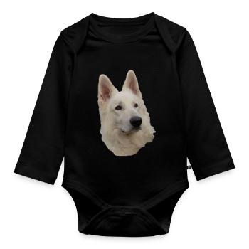 Tête de berger blanc - Body Bébé bio manches longues - noir - Devant