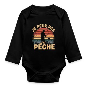 Je peux pas j ai Pêche - Body Bébé bio manches longues - noir - Devant