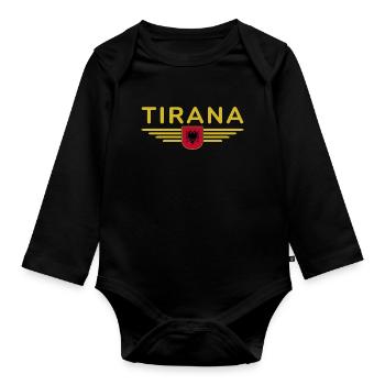 Tirana Design – Herz Albaniens - Baby Bio-Langarm-Body - Schwarz - Vorne