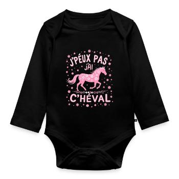 J'Peux Pas J'Ai Cheval - Rose - Body Bébé bio manches longues - noir - Devant