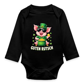 Guten Rutsch Silvester Neujahr Glücksschwein - Baby Bio-Langarm-Body - Schwarz - Vorne