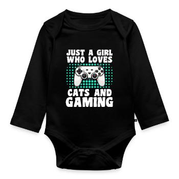 Gamer and Cat Lover Video Games and Purrs - Organic Longsleeve Baby Bodysuit - black - Front