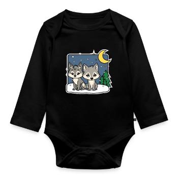The two cute wolves are snowed in - Organic Longsleeve Baby Bodysuit - black - Front