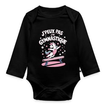 J'peux pas j'ai Gymnastique - Body Bébé bio manches longues - noir - Devant