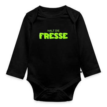 Halt die Fresse - Cooler Spruch - Baby Bio-Langarm-Body - Schwarz - Vorne