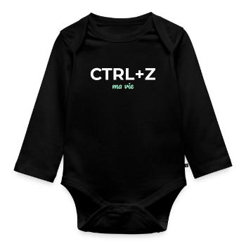 CTRL+Z Ma Vie — Humour Geek - Body Bébé bio manches longues - noir - Devant