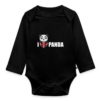 I love the panda bear gift valentines day - Organic Longsleeve Baby Bodysuit - black - Front