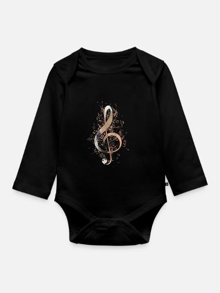 Violinschlüssel Noten Musik Instrument Geschenk - Baby Bio-Langarm-Body - Schwarz